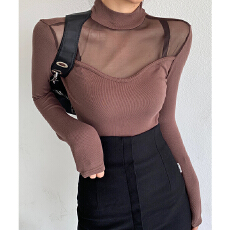 批发实拍#半高领<b class='q'>蕾丝</b>打底衫女春冬欧洲站2026新款修身网纱上衣长袖<b class='q'>t</b><b class='q'>恤</b>