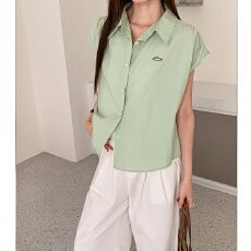 批发实拍实价刺绣短袖<b class='q'>衬衫</b>女春2026新款设计感小众<b class='q'>衬衣</b>休闲宽松上衣