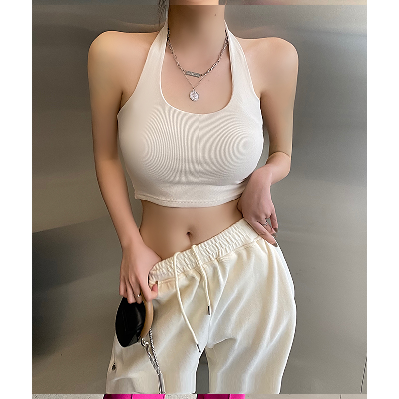실사 정가 17 하나 색상 리브 만나는 작은 슬링 조끼 여성 인사이드 가져 가라. 우유 매운맛 바람 백리스 민소매 섹시함 쇼트 스타일