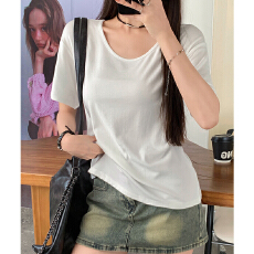 批发实拍实价正肩短袖T恤女2026新款时尚V领正肩夏季宽松百搭上衣女