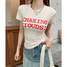 批发实拍实价#  圆领字母印花正肩短袖t恤女春2026新款美式复古显瘦