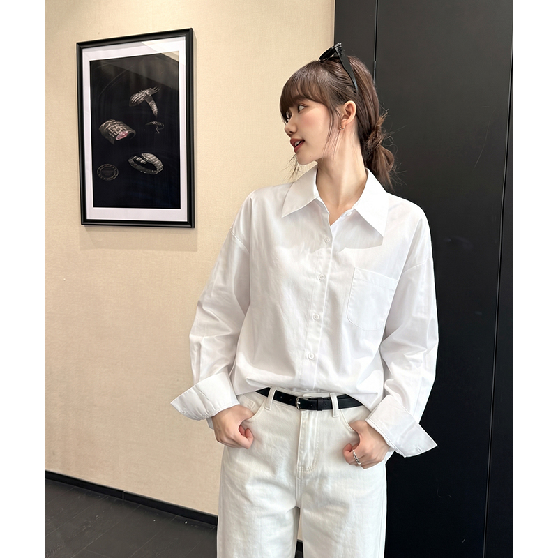 정가 실사 박하 녹색 자외선 차단 여성 셔츠 봄 가을 작은 키 POLO 칼라 재킷 스택 착용 긴팔 맨위