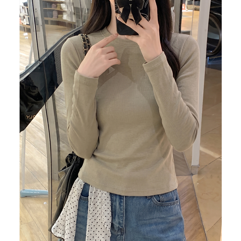 정가 실사 터틀넥 순면 스택 착용 기본 셔츠 인사이드 가져 가라. 가을 겨울 소녀 단색 티셔츠 몸매 가꾸기 슬림해 보이는 맨위 긴팔