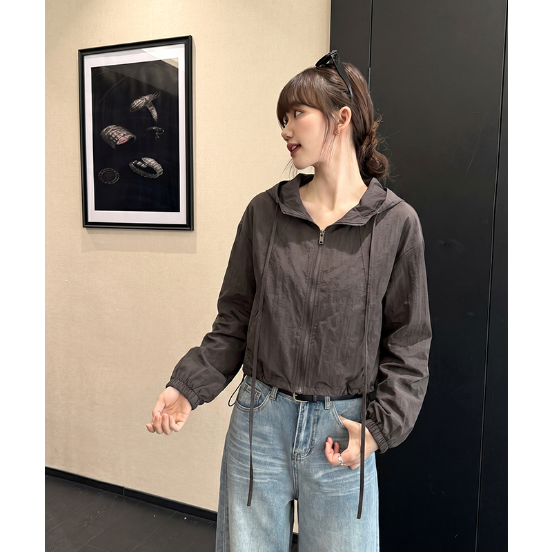 정가 실사 화이트 후드 자외선 차단 자켓 여성 코트 여름 아메리칸 레트로 고급 센스 재킷 맨위