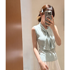 批发<b class='q'>实拍</b>实价#天丝莱赛尔系带蝴蝶结无袖T恤女2026夏季插肩高领收腰