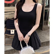 批发<b class='q'>实拍</b>实价#芭蕾风黑色无袖背心连衣裙女夏季海边度假修身显瘦a字花