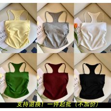 批发辣妹褶皱设计感小众小<b class='q'>吊带</b>背心女带胸垫纯色细肩带外穿打底