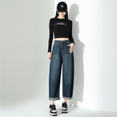 批发2026春季新款复古显瘦显高小个子胖mm宽松显瘦九分<b class='q'>牛仔裤</b>女老爹裤