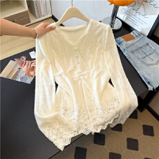 批发V领蕾丝拼接加绒衬衫女2025秋冬季<b class='q'>新款</b>宽松显瘦百搭长袖打底衫