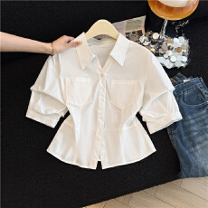 批发法式气质巨好看收腰五分<b class='q'>袖</b>衬衫女装2026早秋新款通勤百搭白色<b class='q'>上衣</b>