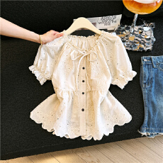 批发法式甜美减龄娃娃衫上衣女夏新款独特别致漂亮刺绣重工花朵衬衫