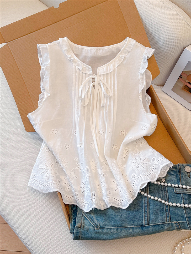 레이스업 자수 꽃 조끼 작은 셔츠 여성 일본식 문예 달콤함 루즈핏 부드러운 문예 센스 맨위