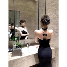 批发辣妹性感链条气质抹胸吊带连衣裙女露背修身<b class='q'>显瘦</b>包臀礼服长裙