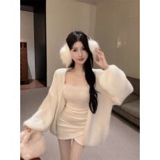 批发纯欲风性感辣妹镶钻抹胸包臀显瘦抓绒加厚连衣裙<b class='q'>短裙</b>