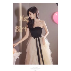 批发拼接抹胸晚礼服女<b class='q'>名媛</b>宴会网纱轻奢小众生日高级感主持人长裙毕业