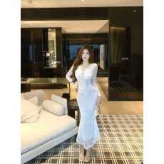 批发赫小木香风时尚气质v领<b class='q'>连衣裙</b>收腰显瘦打底鱼尾裙高级感长裙