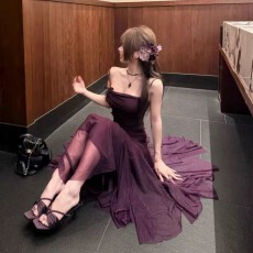 批发新款美糯米蝴蝶结大摆拼接网纱<b class='q'>连衣裙</b>带胸垫