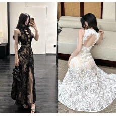 批发灰尘邓邓 仲夏夜性感黑色蕾丝<b class='q'>镂空</b>挖肩<b class='q'>连衣裙</b>