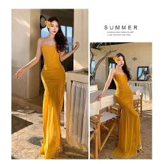 批发辣妹鱼骨<b class='q'>网纱</b>开叉裹胸吊带连衣<b class='q'>裙</b>性感露背包臀长<b class='q'>裙</b>