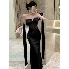 批发法式气质一字肩蕾丝多穿法抹胸礼服裙小众设计感鱼尾<b class='q'>连衣裙</b>