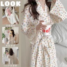 批发果子狸 日系慵懒风睡袍女春秋款V领宽松浴袍可外穿睡衣浴衣和服