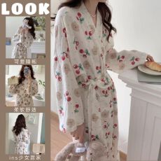 批发果子狸 可爱v领和服睡袍女春秋冬季日式ins风浴袍家居衣服外穿