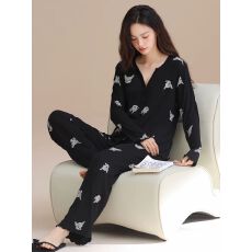 果子狸 春季新款冰丝螺纹开衫睡衣女可爱甜美舒适双长家居服