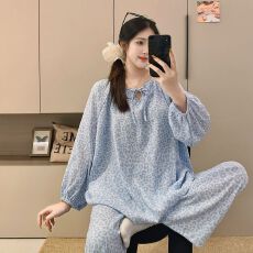 果子狸 长袖长裤套头薄款睡衣女简约舒适云朵棉家居服套装