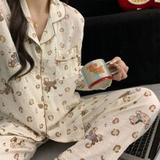 批发果子狸 日系豹纹小马大码<b class='q'>睡衣</b>女春秋季家居服