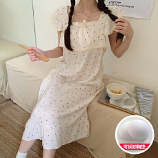批发果子狸 2026夏季新款云朵棉可拆胸垫睡裙女甜美吊带小飞袖家居服