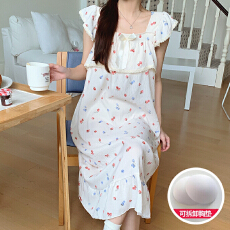 批发果子狸 2026夏季新款云朵棉可拆胸垫睡裙女甜美吊带小飞袖家居服
