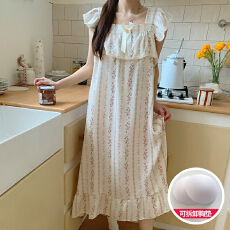 批发果子狸 2026夏季新款云朵棉可拆胸垫睡裙女甜美吊带小飞袖家居服