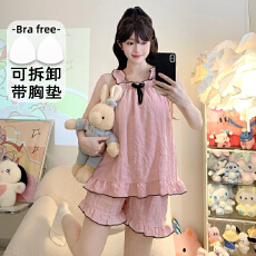 批发果子狸 云朵棉<b class='q'>睡衣</b>女公主风带胸垫吊带加肥<b class='q'>大码</b>220斤胖MM家居服