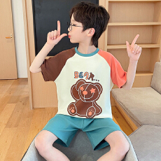 批发果子狸 夏季短袖短裤圆领<b class='q'>睡衣</b>女可爱甜美舒适纯棉男童家居服