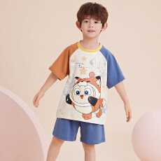 批发果子狸 夏季短袖短裤圆领<b class='q'>睡衣</b>女可爱甜美舒适纯棉男童家居服