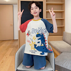 批发果子狸 夏季短袖短裤圆领<b class='q'>睡衣</b>女可爱甜美舒适纯棉男童家居服