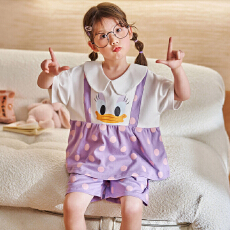 批发果子狸 夏季短袖短裤圆领儿童<b class='q'>睡衣</b>女可爱卡通舒适纯棉家居服