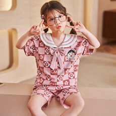 批发果子狸 夏季短袖短裤圆领儿童<b class='q'>睡衣</b>女可爱卡通舒适纯棉家居服