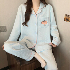 果子狸 空气棉夹层睡衣女款秋冬季长袖长裤可爱卡通学生保暖加厚