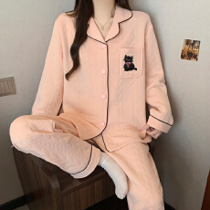 果子狸 空气棉夹层睡衣女款秋冬季长袖长裤可爱卡通学生保暖加厚