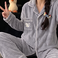 批发果子狸 冬季新款开衫法兰绒睡衣女可爱甜美卡通舒适保暖家居服
