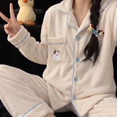 批发果子狸 冬季新款开衫法兰绒睡衣女可爱甜美卡通舒适保暖家居服