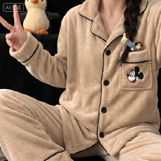 批发果子狸 冬季新款开衫法兰绒睡衣女可爱甜美卡通舒适保暖家居服