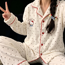 批发果子狸 冬季新款开衫法兰绒睡衣女可爱甜美卡通舒适保暖家居服