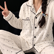 批发果子狸 冬季新款开衫法兰绒睡衣女可爱甜美卡通舒适保暖家居服