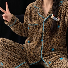 果子狸 冬季新款开衫法兰绒睡衣女可爱甜美卡通舒适保暖家居服