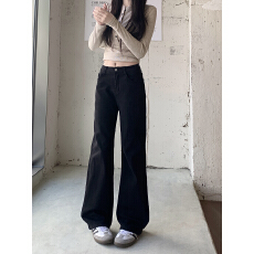 批发秋季新款直筒<b class='q'>牛仔裤</b>女高腰修身<b class='q'>弹力</b>百搭长裤子