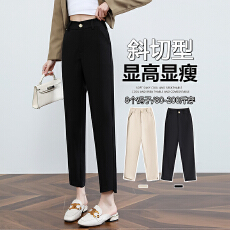 批发实拍#九分烟管裤女早秋2025新款高腰垂感直筒休闲黑色西装裤子