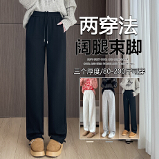 批发实拍#羊羔绒运动<b class='q'>裤</b>秋冬款宽松直筒休闲美式两穿阔腿灰色加绒卫<b class='q'>裤</b>