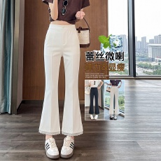 批发冰丝八分微喇裤女夏季薄款<b class='q'>蕾丝</b>开叉显瘦弹力小个子九分休闲<b class='q'>西装</b>裤